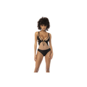 Body Flora noir et chair, avec une fine résille transparente, bretelles ajustables 